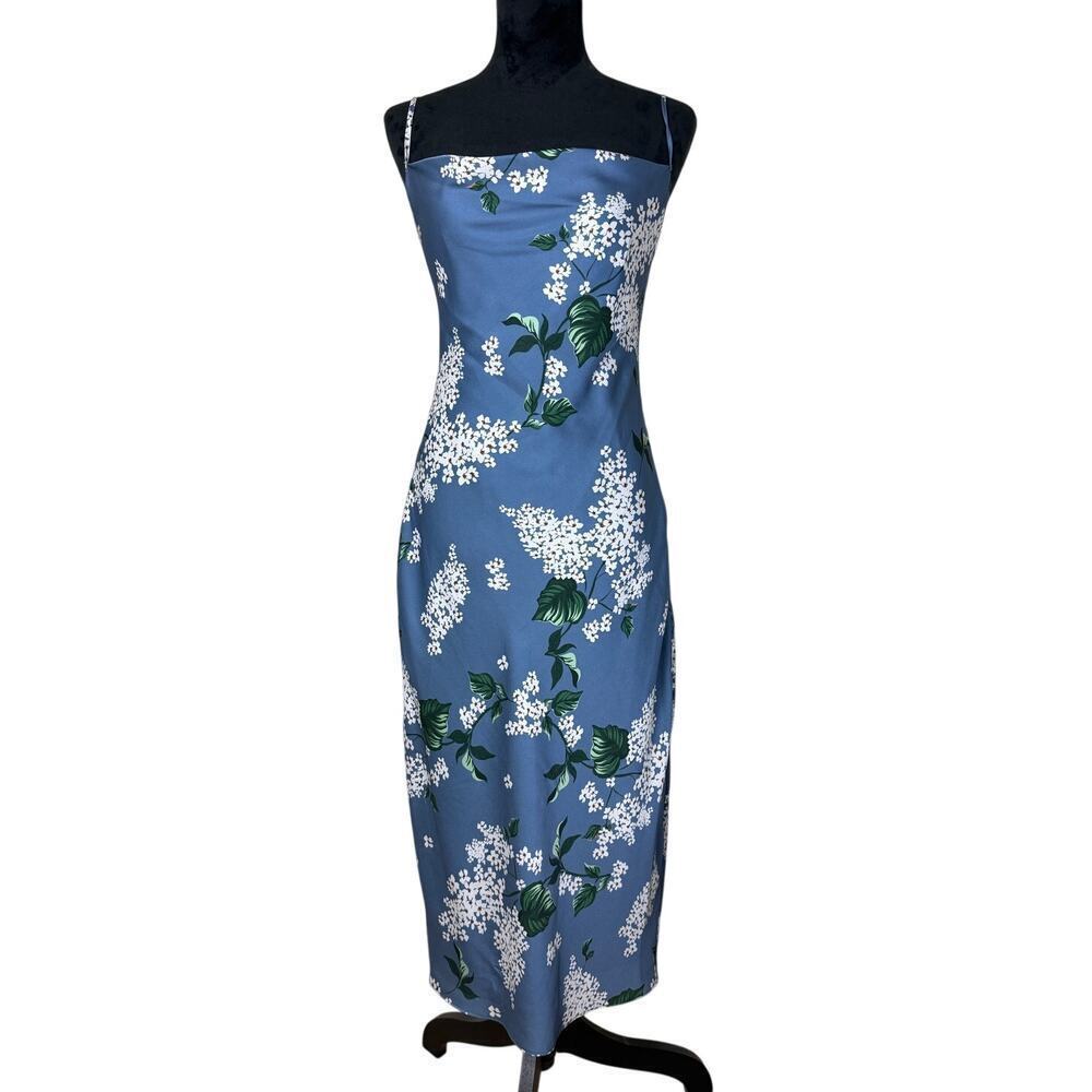 Keepsake The Label Blue Hydrangea Midi Slip Dress Size L